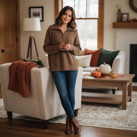 aerie Sweaters - Size, small Aerie cotton polyester blend brown quarter-zip pullover sweater